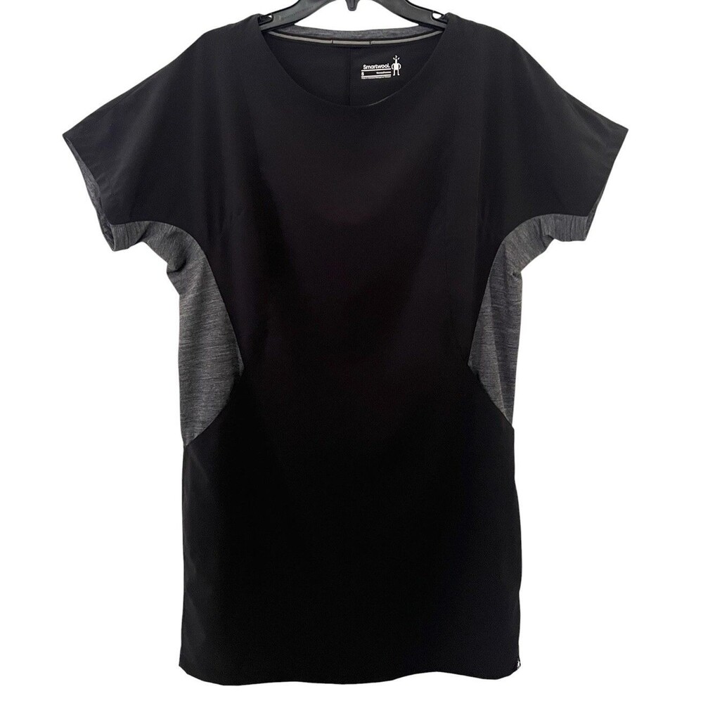 SMARTWOOL Black/Gray Genuis Shirt Dress Short Sleeve Merino Wool Blend Women's S - Picture 2 of 8